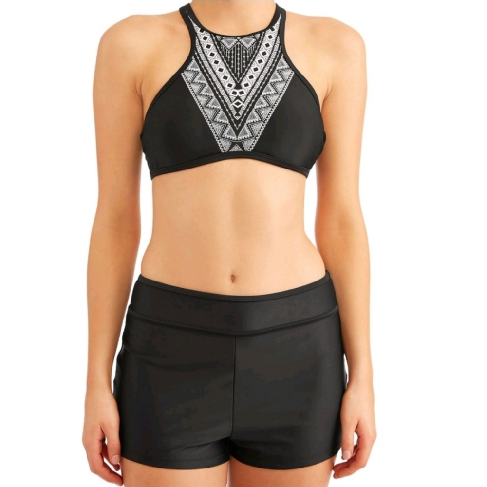 3/$15 - Time and Tru Tribal Print High Neck Bikini Swimsuit Top, L, Black/White - Picture 6 of 6